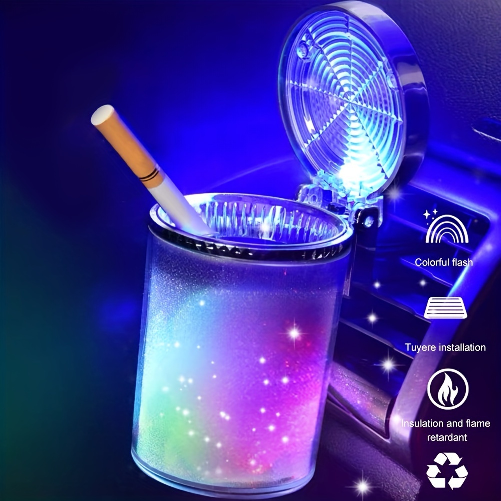 Auto Aschenbecher Tragbare Bling Zigarette Rauchlose Zylinder Cup Halter  mit blauem LED-Licht, Autozubehör für Frauen