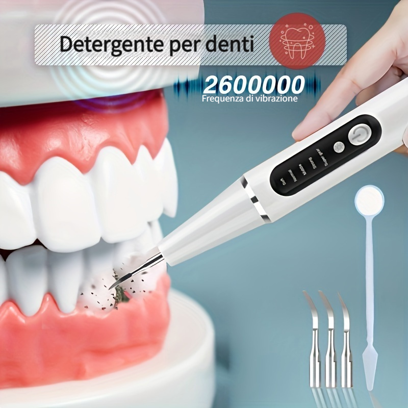 Set di strumenti dentali 4 in 1 (sonda in acciaio inossidabile + dentista a  forma di zappa + pinzette dentali + specchietto per la bocca)