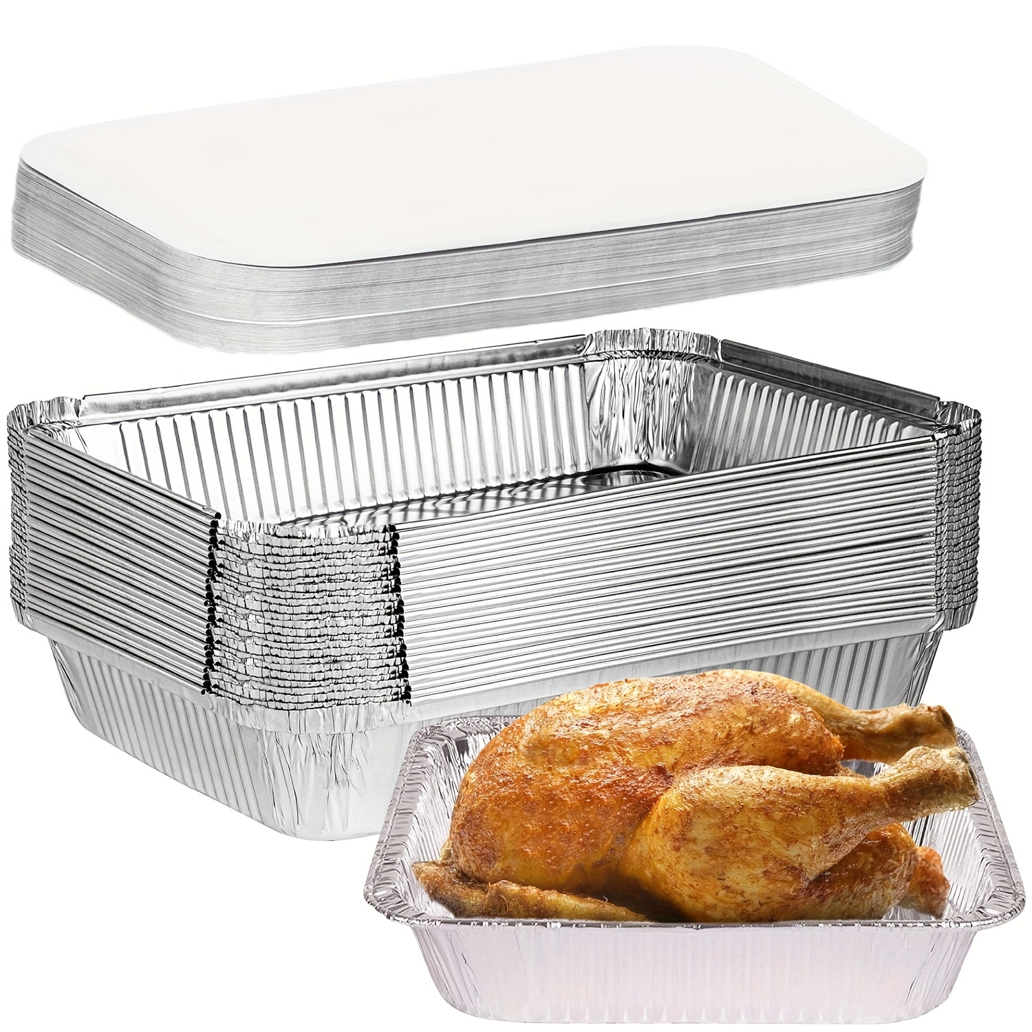 50pc Half-Size 9 x 13 Aluminum Deep Disposable Pans with Lids Heavy  Weight