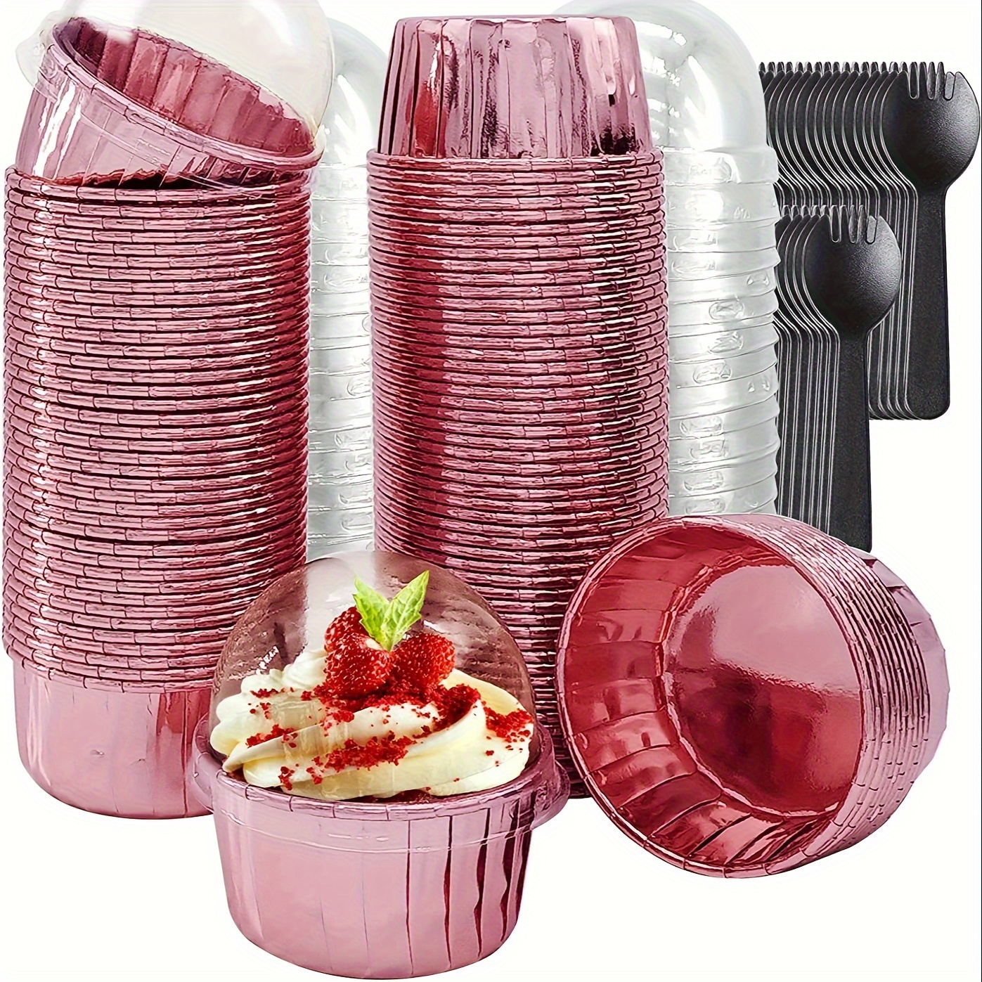 Aluminum Cupcake Liner, Eusoar 3.5 Ounce 100Pcs Disposable Aluminum Foil  Baking Cups, Ramekin Muffin Liners Cup, Pudding Liners Holders, Aluminum