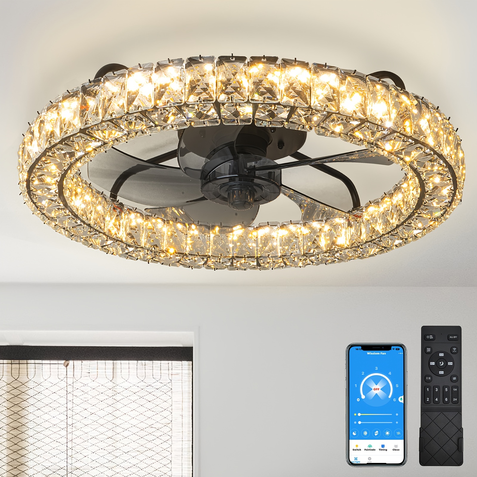 Ventilador de techo inteligente de madera de 52 pulgadas con luz LED de  atenuación RGB, con altavoz Bluetooth de música, control remoto, regulación  de