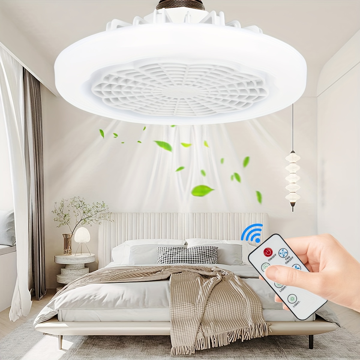 Lámpara de techo moderna con ventilador con control remoto, cuchillas  retráctiles, iluminación de 3 colores, lámpara de araña de 3 velocidades,  hoja