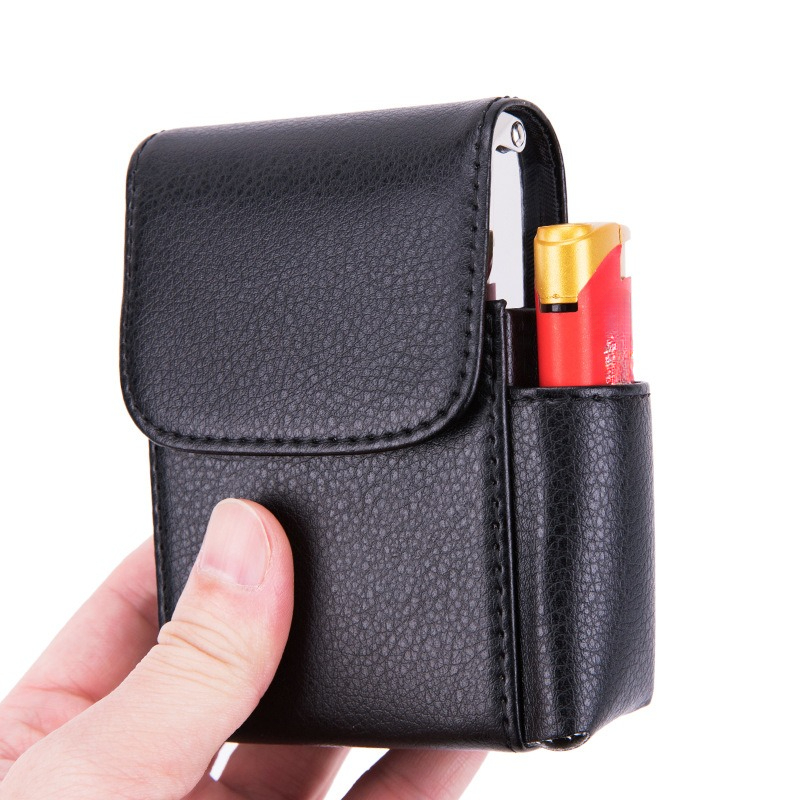  Cigarette Case, Cigarette Case PU Leather Pouch Lighter Holder  Name Card Storage Container New(Black) : Health & Household