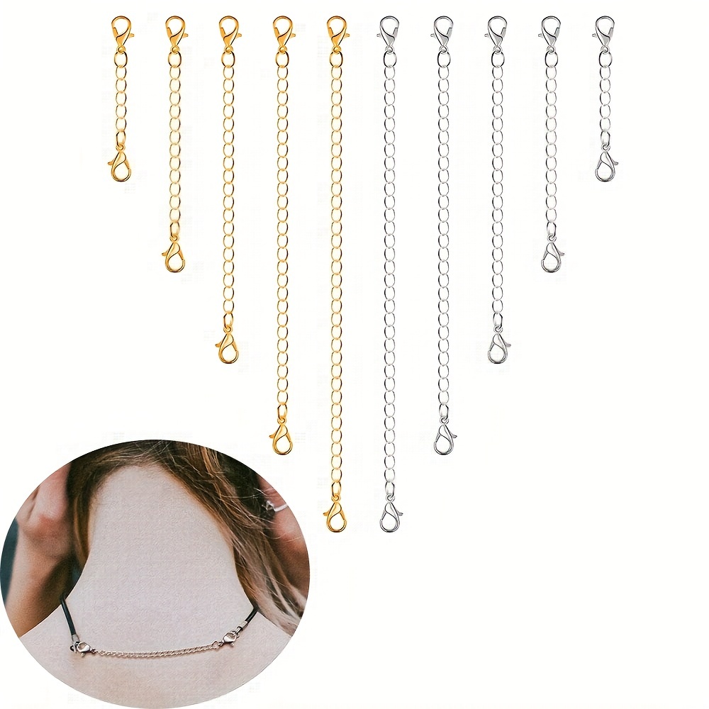 50Pcs Necklace Bracelet Extender Chains Platinum Chain Extension Tails with  Drop Charms 2.55-2.75 Inch for Anklet Jewelry Making