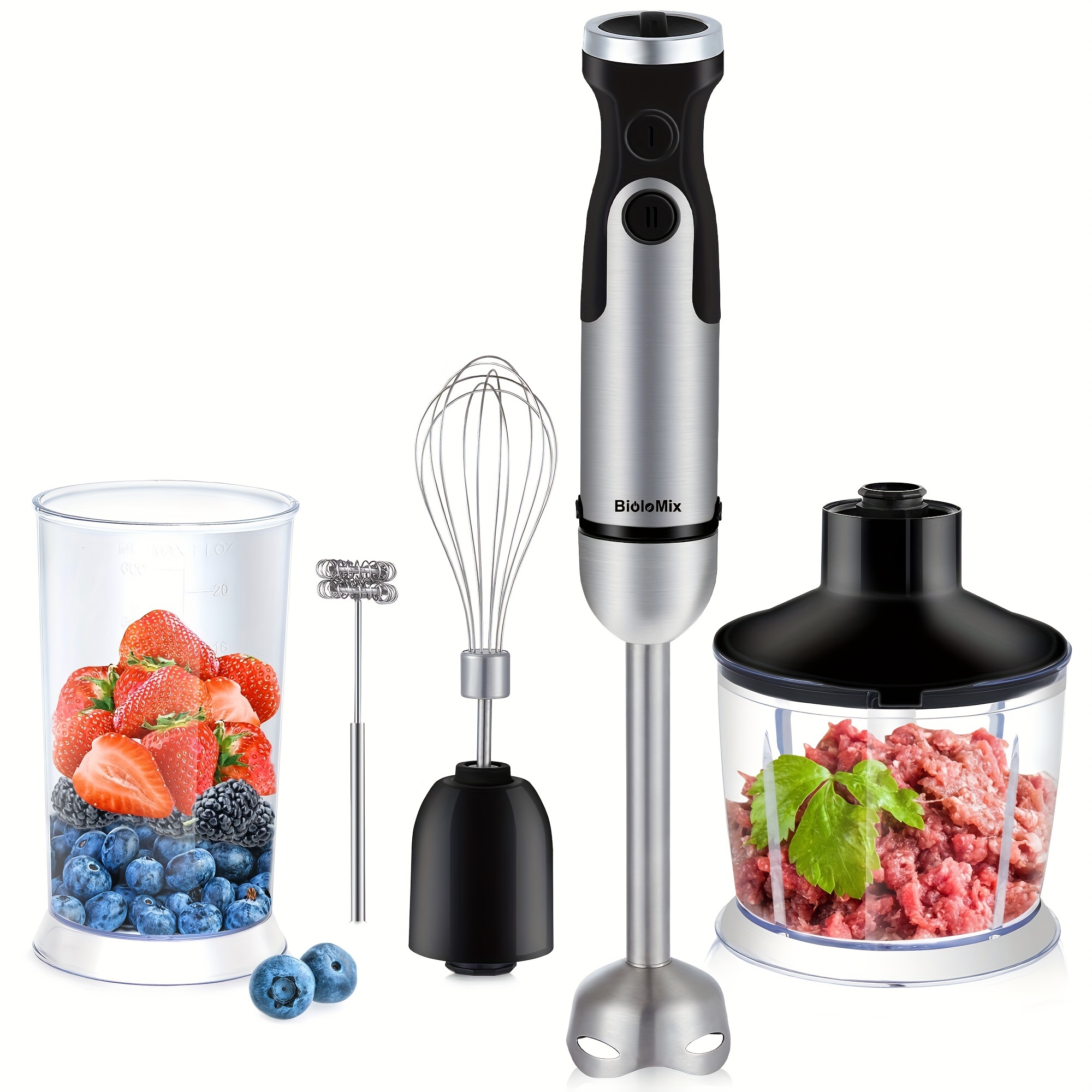 KOIOS 5-in-1 Immersion Hand Blender, Titanium Plated Blade, includes 600ml  Mixing Beaker, 800ml Chopper, Whisk Attachment, and Milk Frother