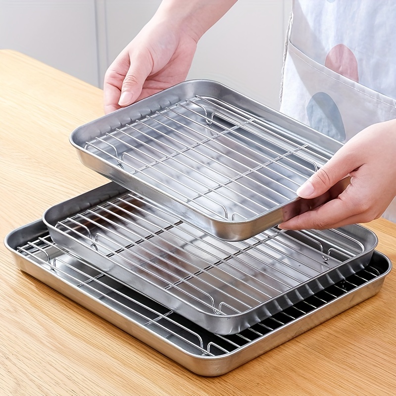2PCS Baking Trays, Rectangular 304 Stainless Steel Cake Oven Tray