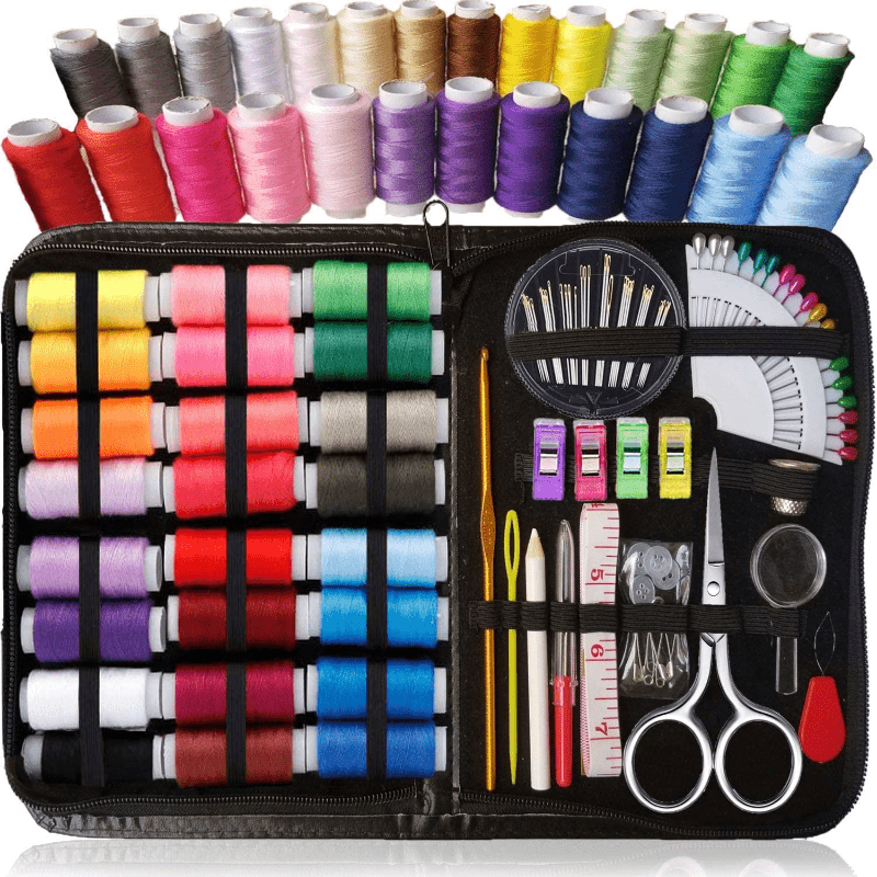 Kit de couture Premium Repair Set - Kit complet d’aiguille et de fil pour  coudre plus de 100 fournitures 24 fils de couleur - Kits de couture pour