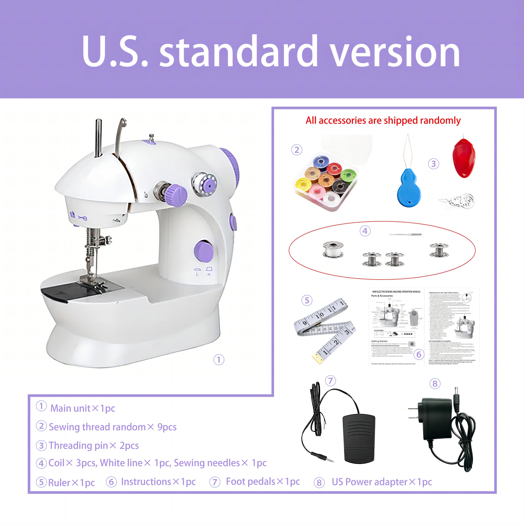 1pc Purple 505 Electric Sewing Machine For Beginners, Portable Sewing  Machine With Reverse Sewing And 12 Built-in Stitches