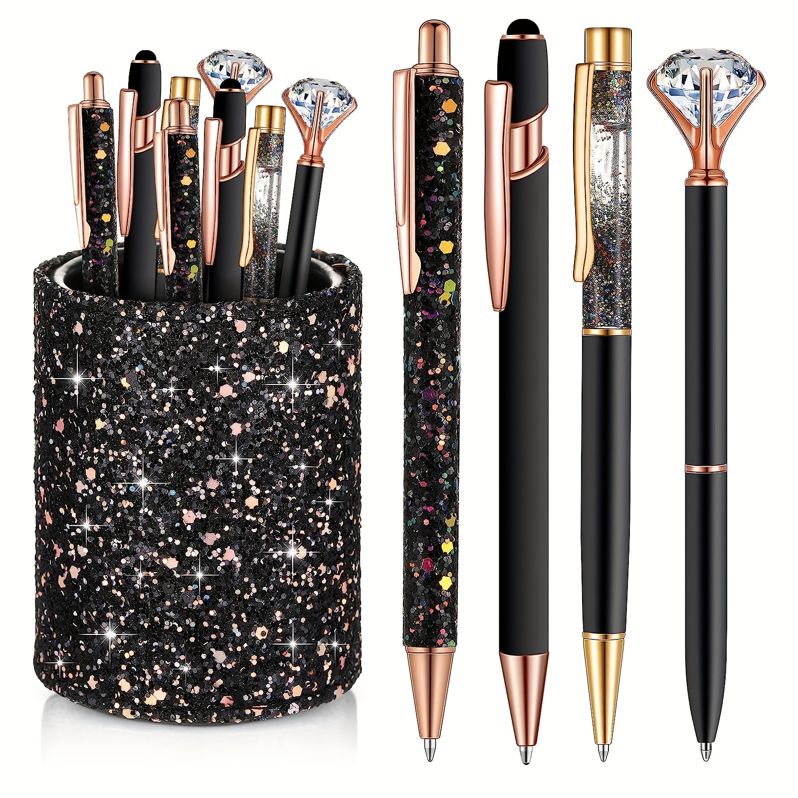 9 Pcs Ballpoint Pens Set Metal Crystal Diamond Pen Glitter Pen for  Journaling Black Ink Pretty Cute Pens Fancy Pens Gifts for Women Girls  Christmas Birthday School Office Desk (Blue) : 