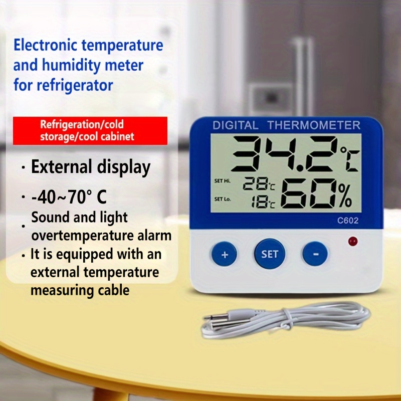 Termómetro digital para nevera, termómetro digital para congelador,  termómetro impermeable para nevera con parte trasera magnética, función de
