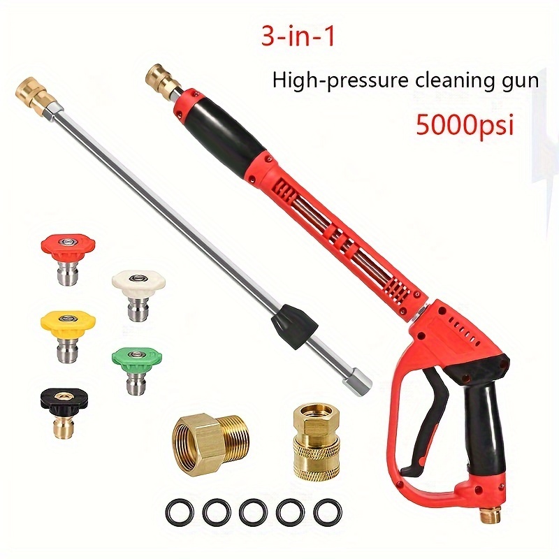 3000 PSI High Pressure Washer Gun For Car Wash Foam Spray Short Wand Nozzle  Tips