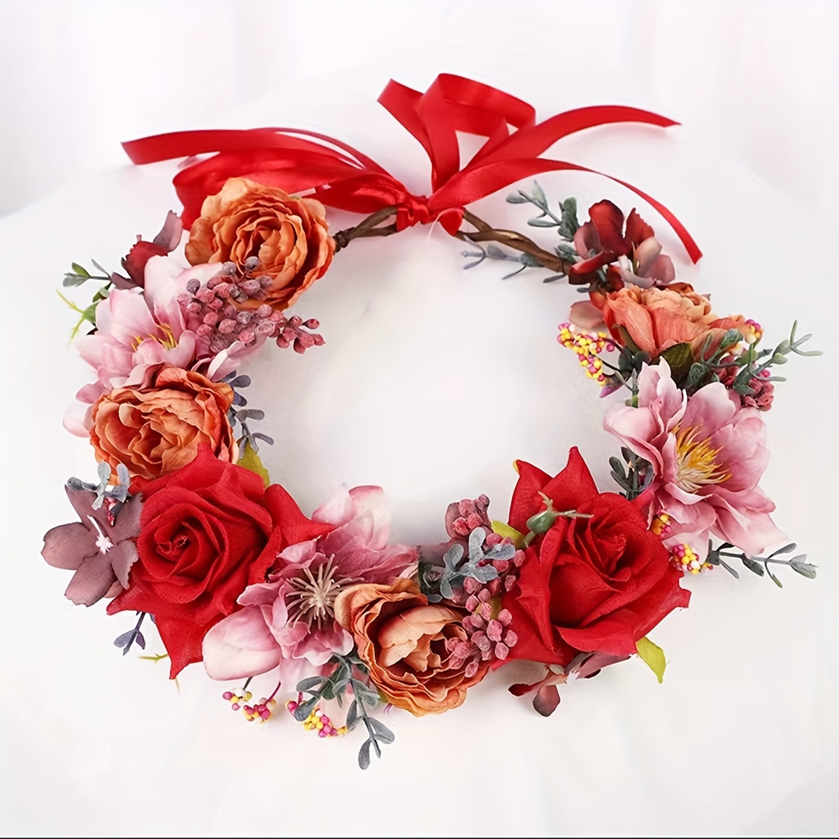 Boho Flower Crown Headband Flower Decor Bridal Veil Elegant Bachelorette Party Veil Bride-To-Be Gift Single Party Gift, Christmas Gifts,Temu
