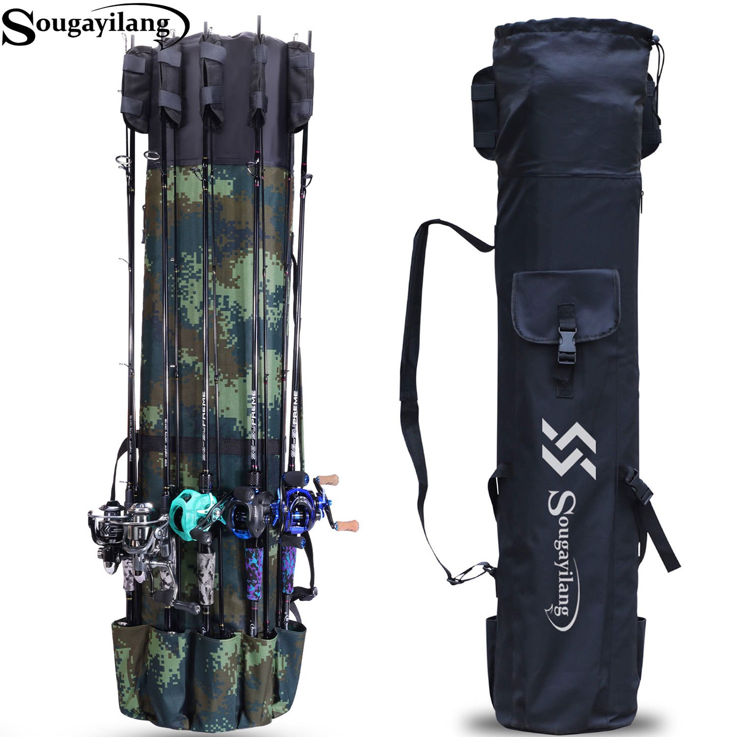 Portable Fishing Rod Case, Waterproof Fishing Rod Reel Bag Organizer 4.27ft  Foldable Fishing Pole Holder Bag Fishing Gear Travel Bag 3 Layers Fishing