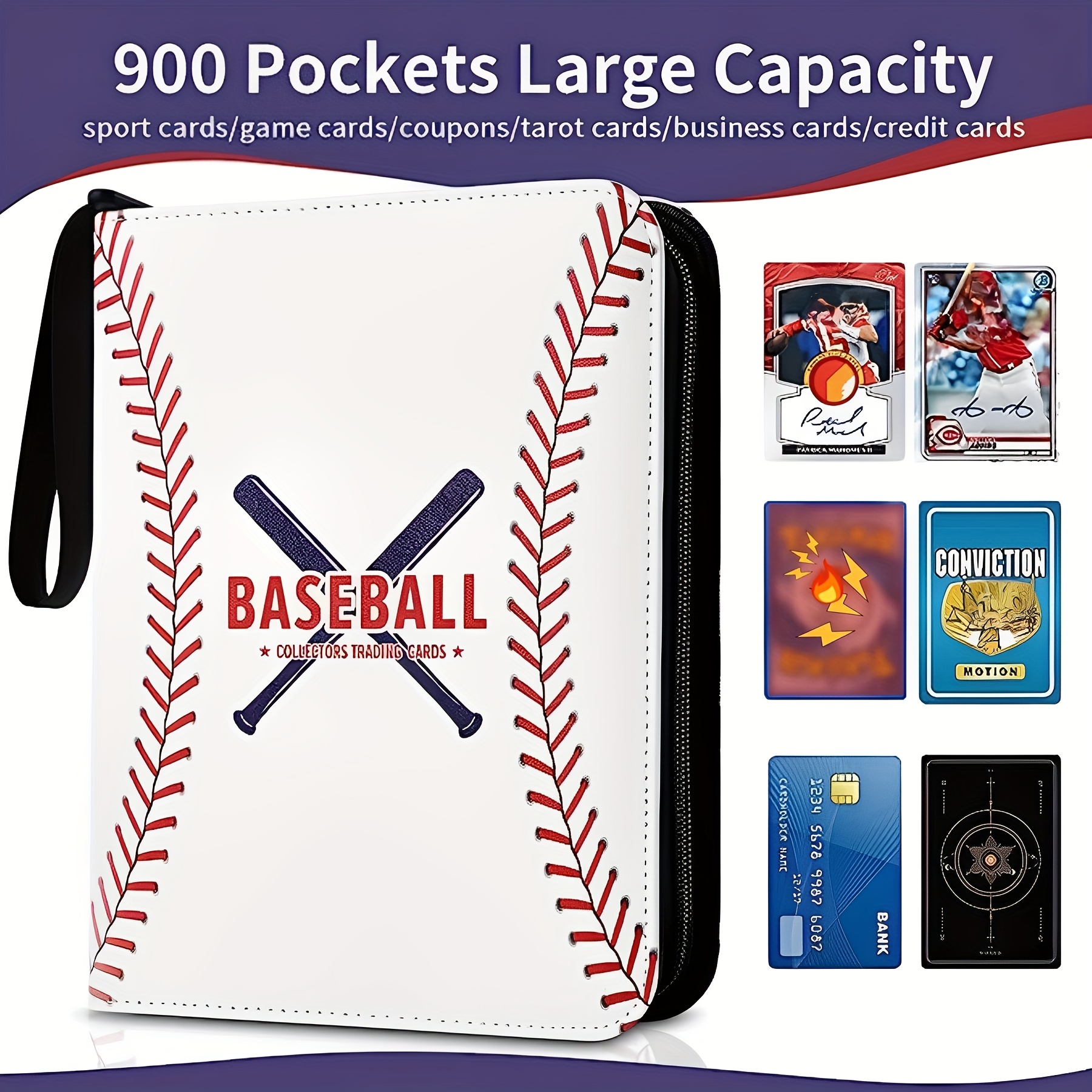 Baseball Card Binder With Sleeves, 900 Pockets Trading Card Holder