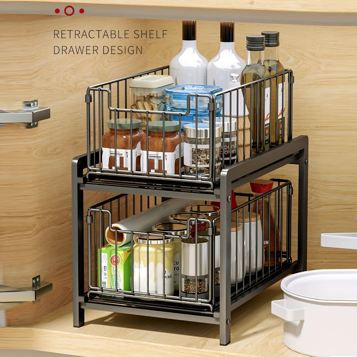 1pc, Under Sink Organizer, 2-Tier ing Cabinet Basket Organizer Drawers, Under  Sink Organizers And Storage Bathroom Kitchen Cabinet Organizer With Hooks  Cup The Bottom Drawers Can Be Out, Kitchen Accessories