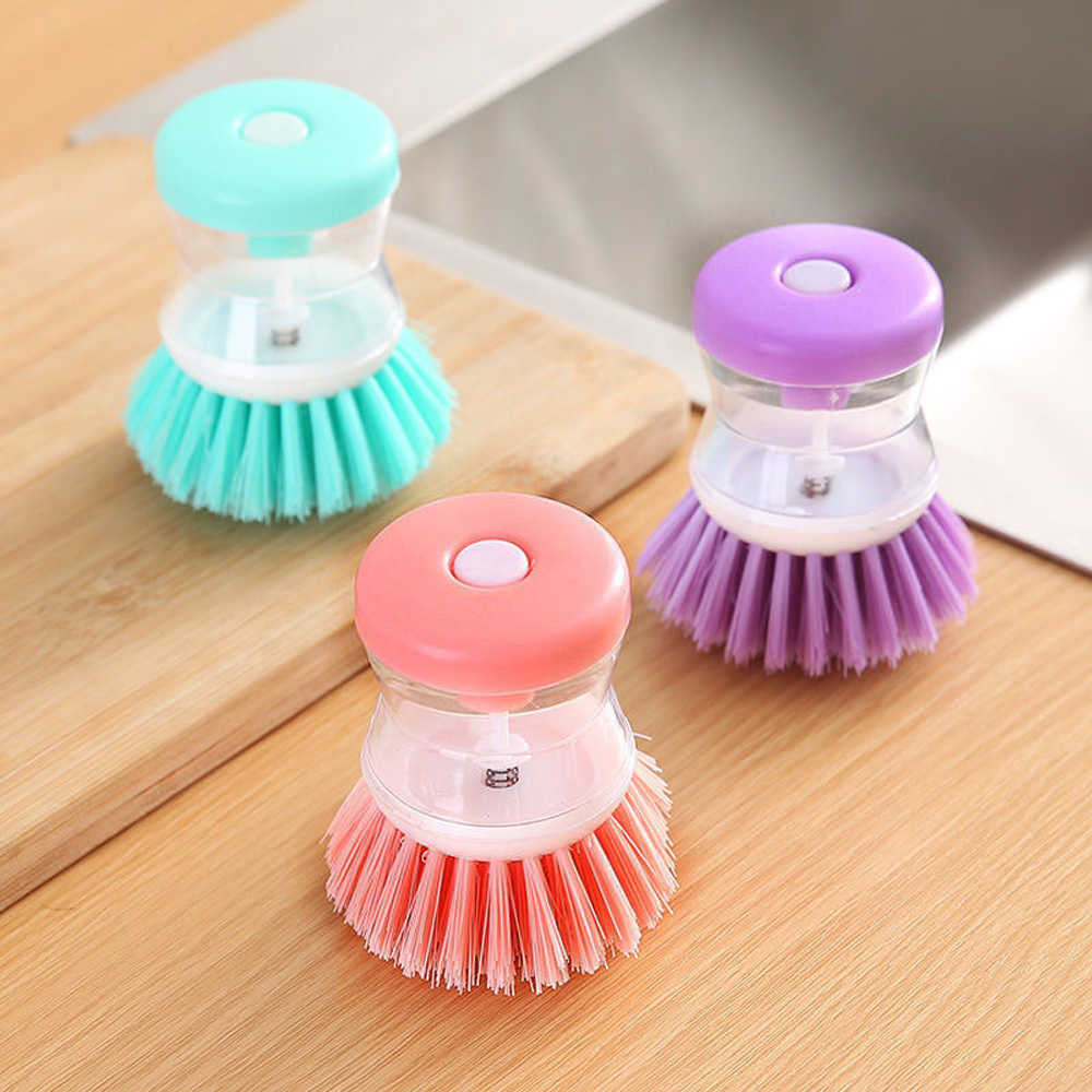Soap Dispensing Palm Brush Storage Set,Dish Scrubber Brush Small Size And  Easy Operation Kitchen Brush for Dish Pot Pan Sink Cleaning 2Pcs