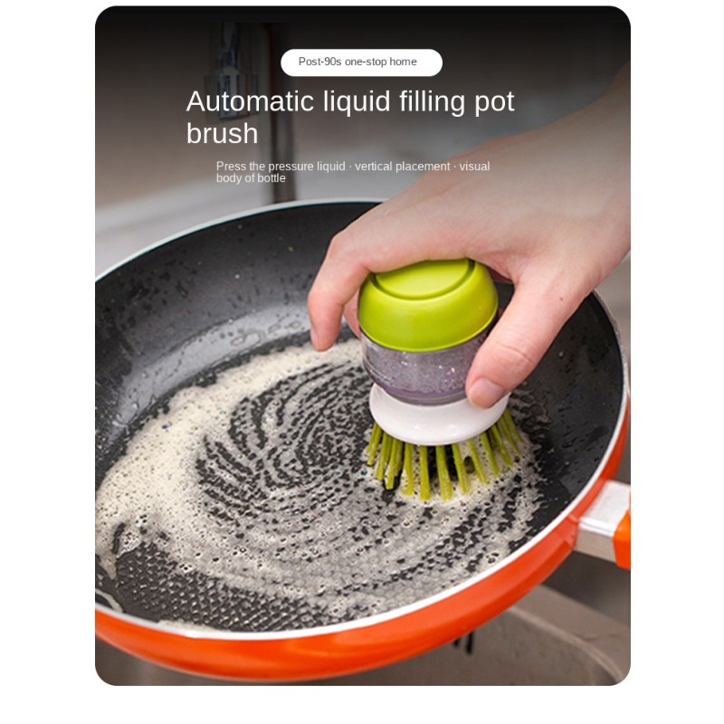 Press-type Automatic Liquid-filling Soap Dispensing Palm Brush Household  Stove Cleaning Brush PET Steel Ball Can Be Replaced