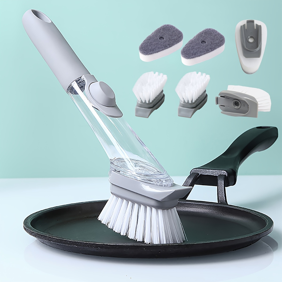 4pcs/set Soap Dispensing Dish Brush,kitchen Brush With Holder For Pot Pan  Sink Cleaning - Long Handle Sponge Dish Washing Brush - Cleaning Brushes -  AliExpress