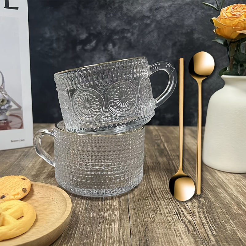 Vintage Glass Coffee Mug With Bamboo Lid Spoon Clear Water - Temu