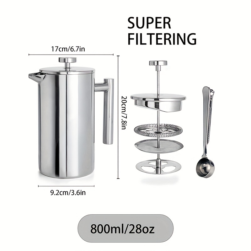 Stainless Steel French Press Coffee Maker With Spoon Set - Temu