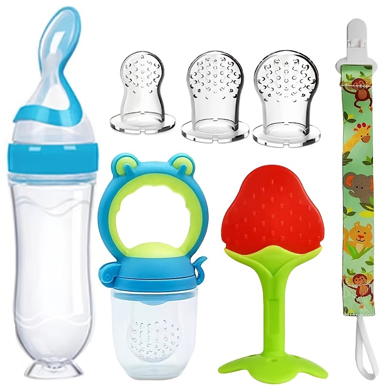  Chupete de fruta para bebés (paquete de 2) – Alimentador de  alimentos para bebés – Juguete de dentición de frutas para niños pequeños,  chupete, alimentador, mordedor, con 6 bolsas de silicona (