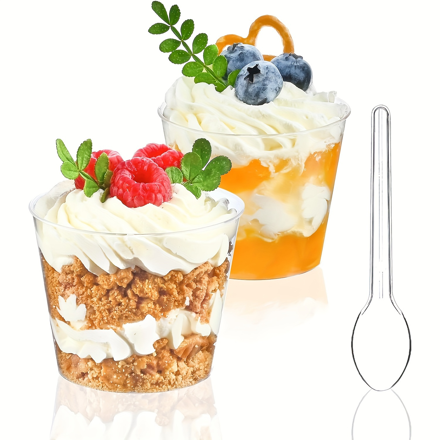 50 Pc. Clear Plastic Parfait Cups with Lids & Inserts- Durable Fruit Cups  for Party- 16 Oz. Yogurt Parfait Cups with Lids (No Hole), 4 Oz. Inserts 