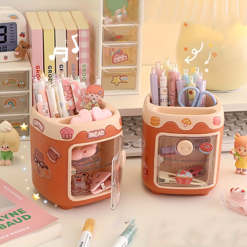 Portalápices giratorio Kawaii grande con calcomanías, lindo soporte para  lápices Kawaii para escuela y niñas, organizador de escritorio, soporte  para