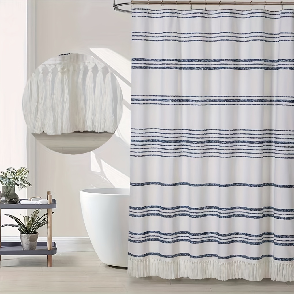 Blue-white Bathroom Set, Including A Shower Curtain And 3 Non-slip Rubber  Back Mats, Bathroom Accessories & Decor - Temu