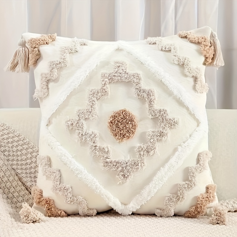 Neutral Boho Pillow Set Sofa Pillow Set White Mud Cloth Decor Textured  Pillow Cover Set Lumbar Throw Pillow 