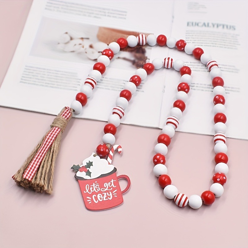 Decorative Garland Red And White Bead Pendant Wood Bead Garland For  Christmas Tree Table Wall Shelf Tray Boho Decor For Living - AliExpress