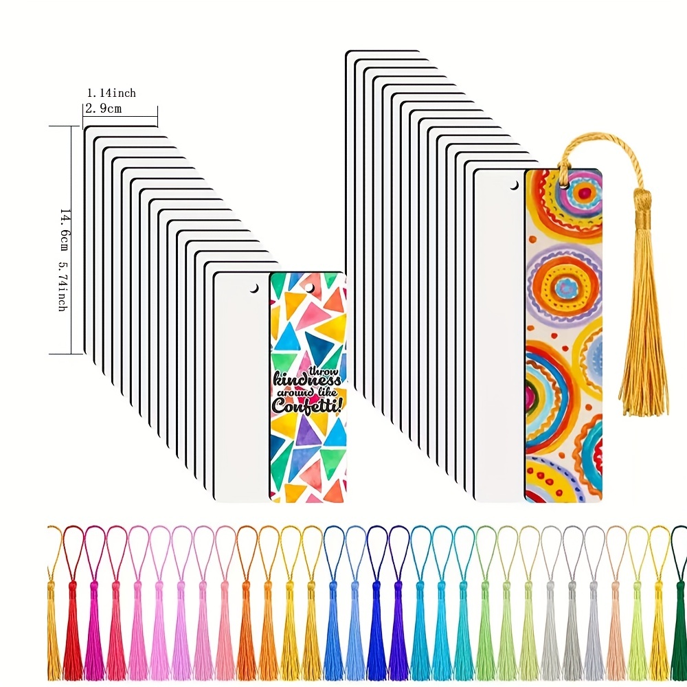 80 Pcs Sublimation Blank Bookmark Heat Transfer DIY Sublimation Bookmarks  with Hole and 80 Pieces Colorful Tassels 