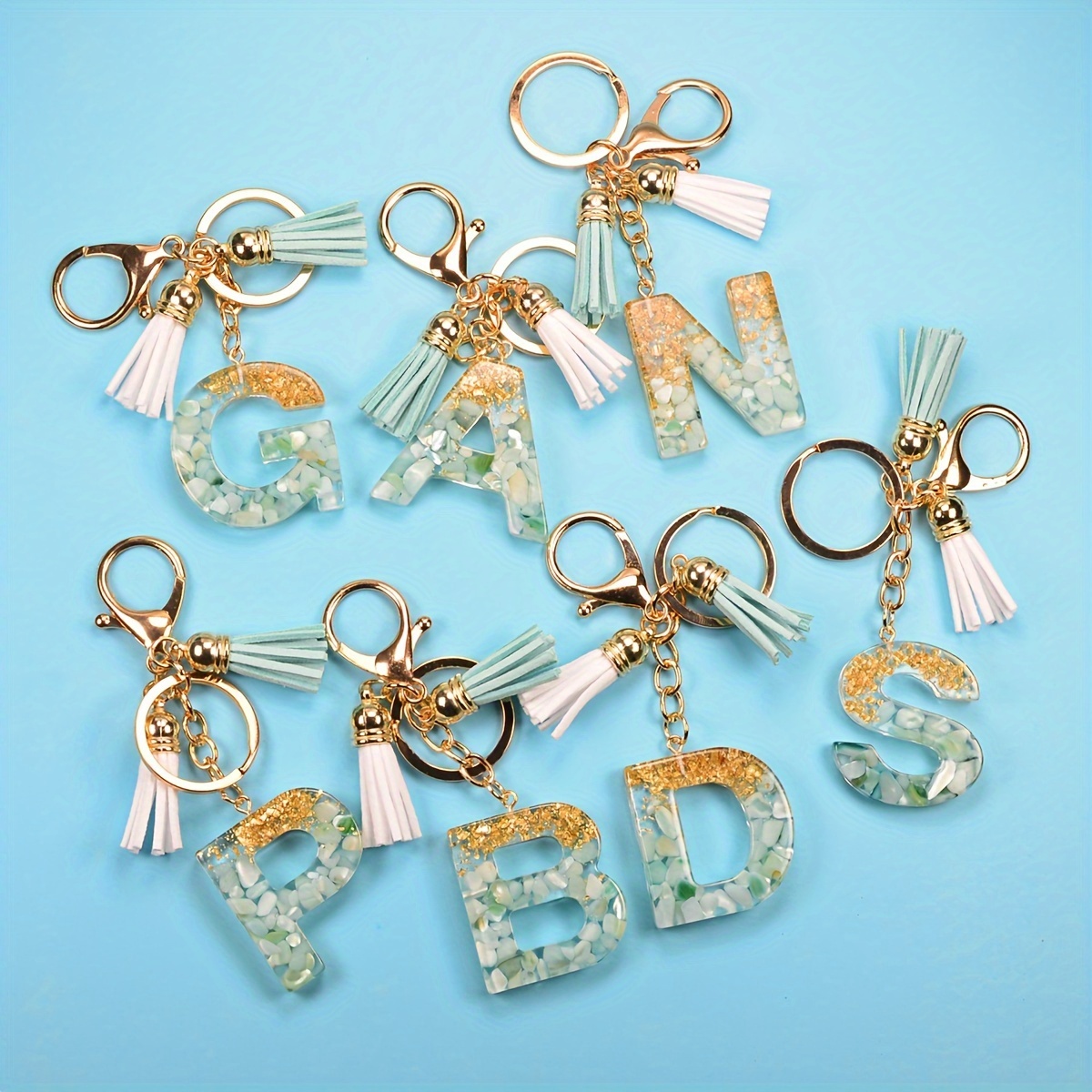 Wholesale Dried Flower Initial Keychain - Resin Letter Keychain