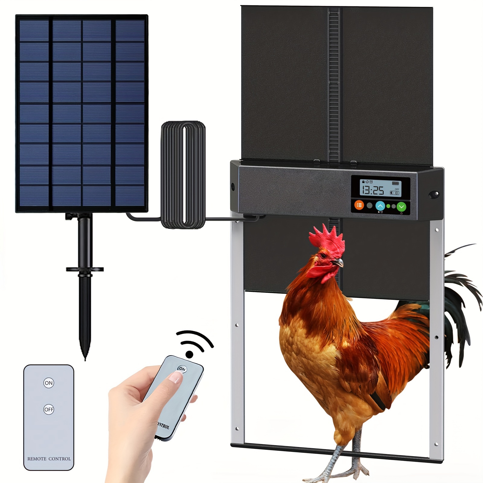 Puerta automática de gallinero con temporizador, detección de luz y control  remoto, nido de jaula de aluminio alimentado por energía solar, abridor de