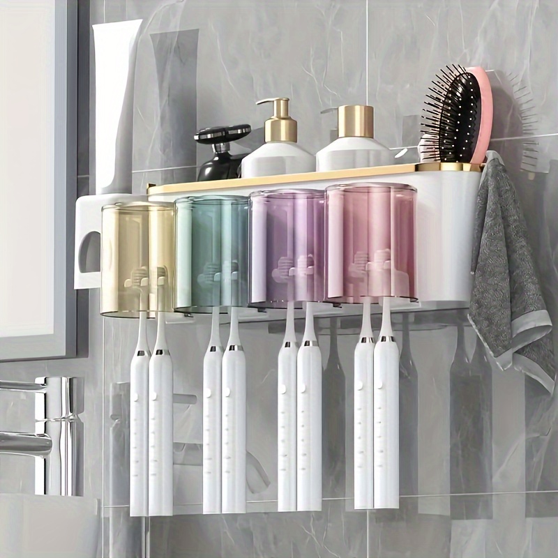  iHave Portacepillos de dientes, accesorios de baño con  dispensador de pasta de dientes, 3 tazas, soporte para cepillos de dientes,  decoración de baño montado en la pared : Hogar y Cocina