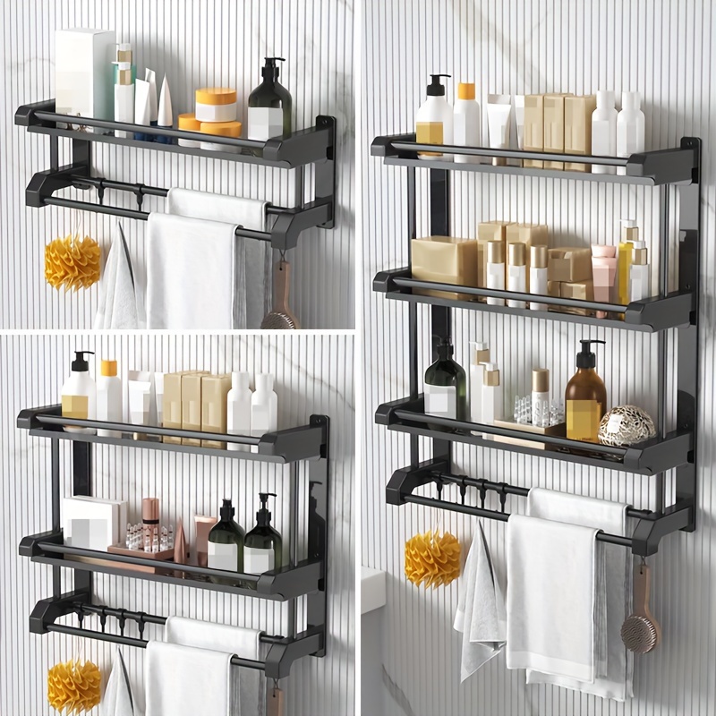 Estante de baño negro sin taladro, 30/40/50 cm, estantes de pared para  cocina, cesta de ducha, estante de almacenamiento, barra de toalla,  accesorios de baño