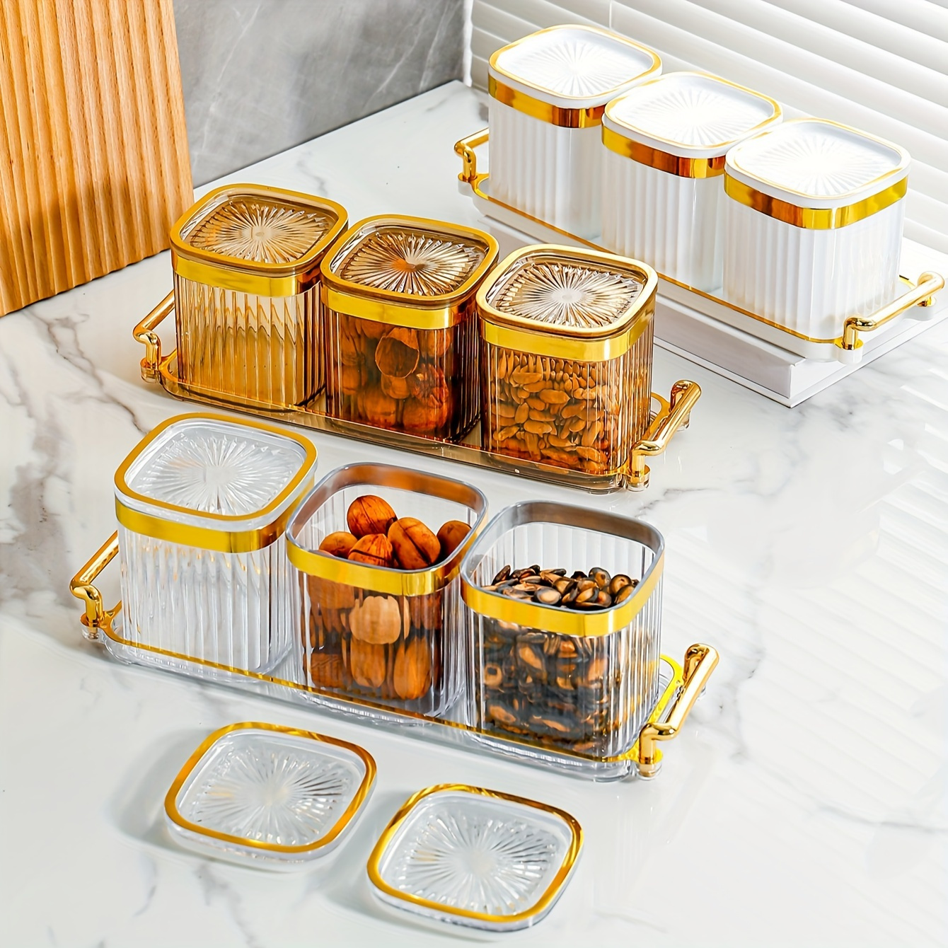 Candy Servers Food Storage Container With Airtight Golden - Temu