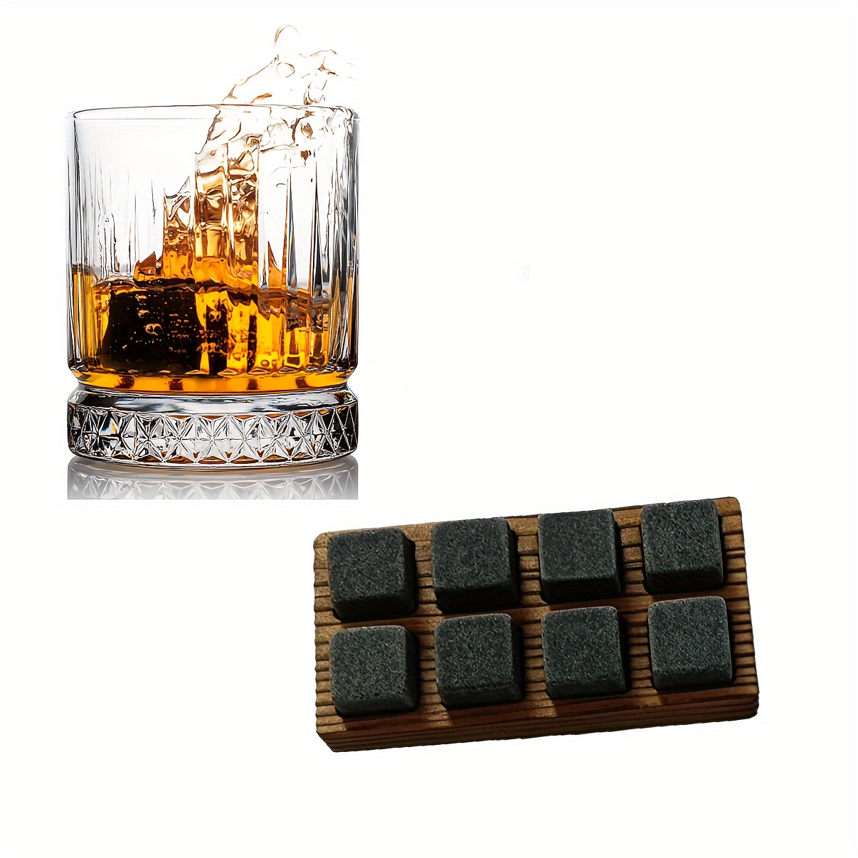 1 Set Gift Box Kit Pour Pierres de Whiskey et Verre de Whiskey, 8pcs  Granite Chilling Whisky Rocks + 2pcs Verres à Boire, Avec Boîte de  Rangement en