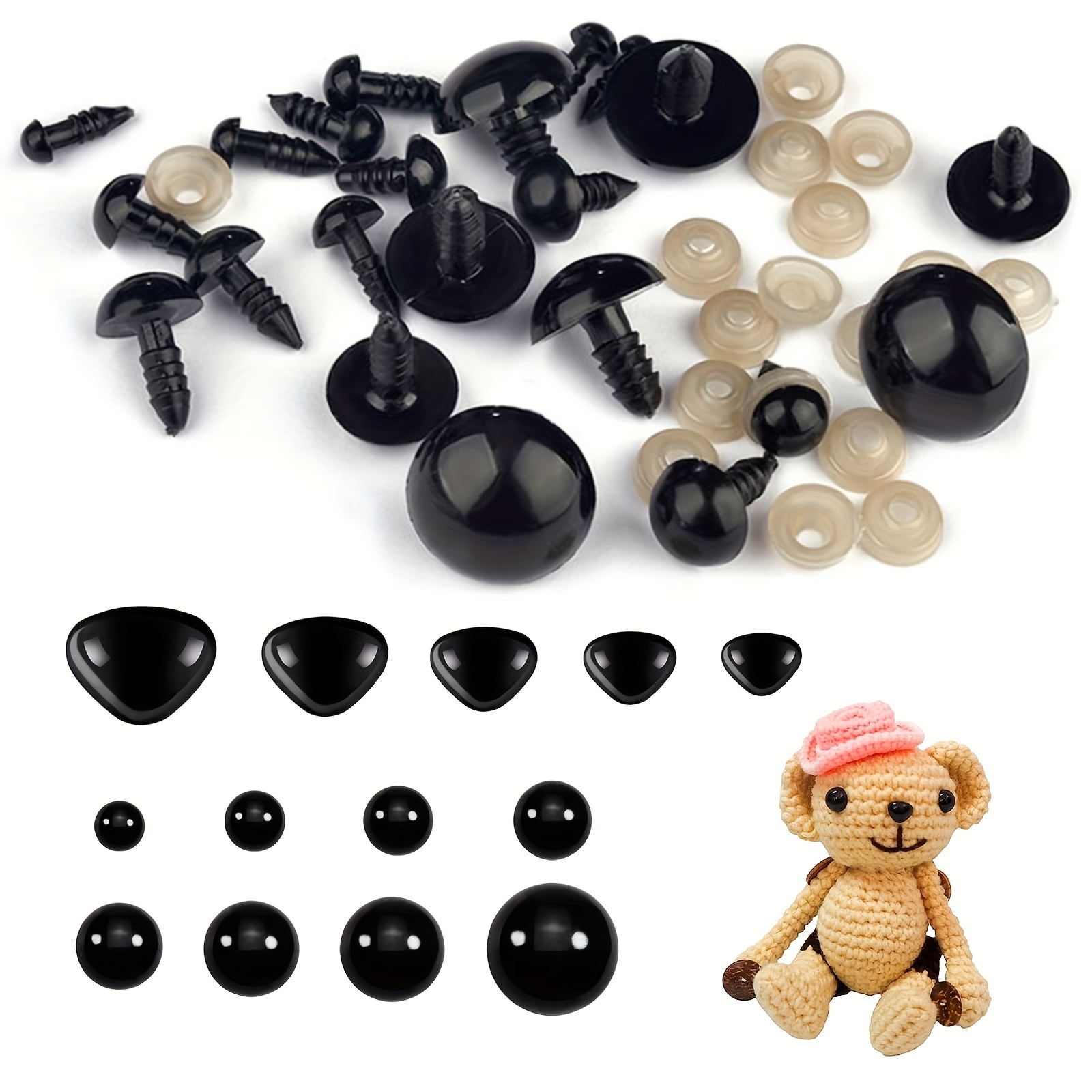 OUTUXED 520 piezas de plástico para ojos y narices de seguridad con  arandelas, ojos de muñeca artesanales, ojos negros de seguridad para  amigurumi