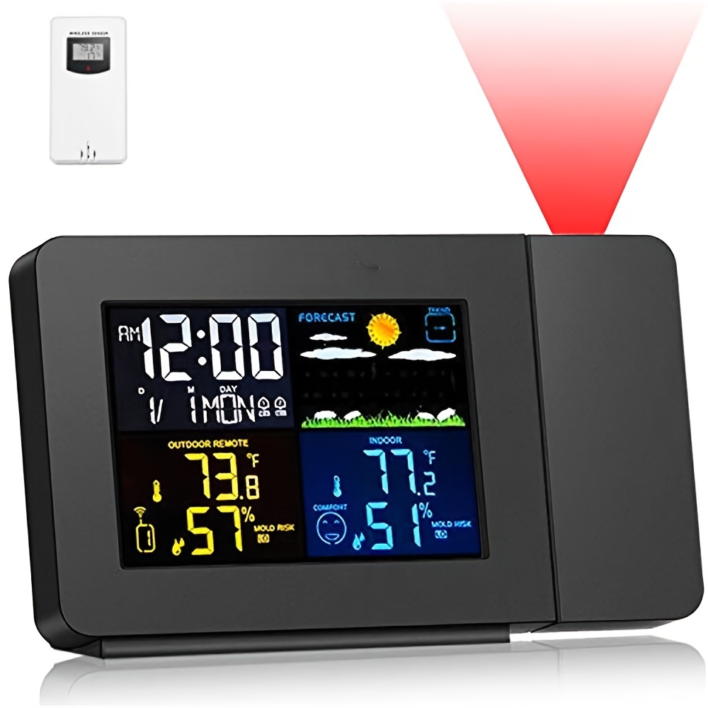 Tnfeeon Reloj despertador de proyección para dormitorio, reloj digital LED  de proyección en la pared del techo, proyector de 180°, cargador USB, reloj
