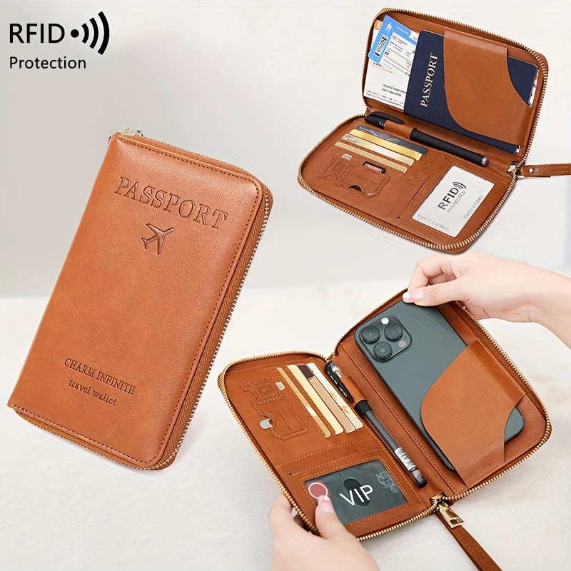 Retro Leather Passport Cover RFID Blocking For Cards Travel Passport Wallet  Document Organizer Case With 1 Pen Holder Men Women - AliExpress