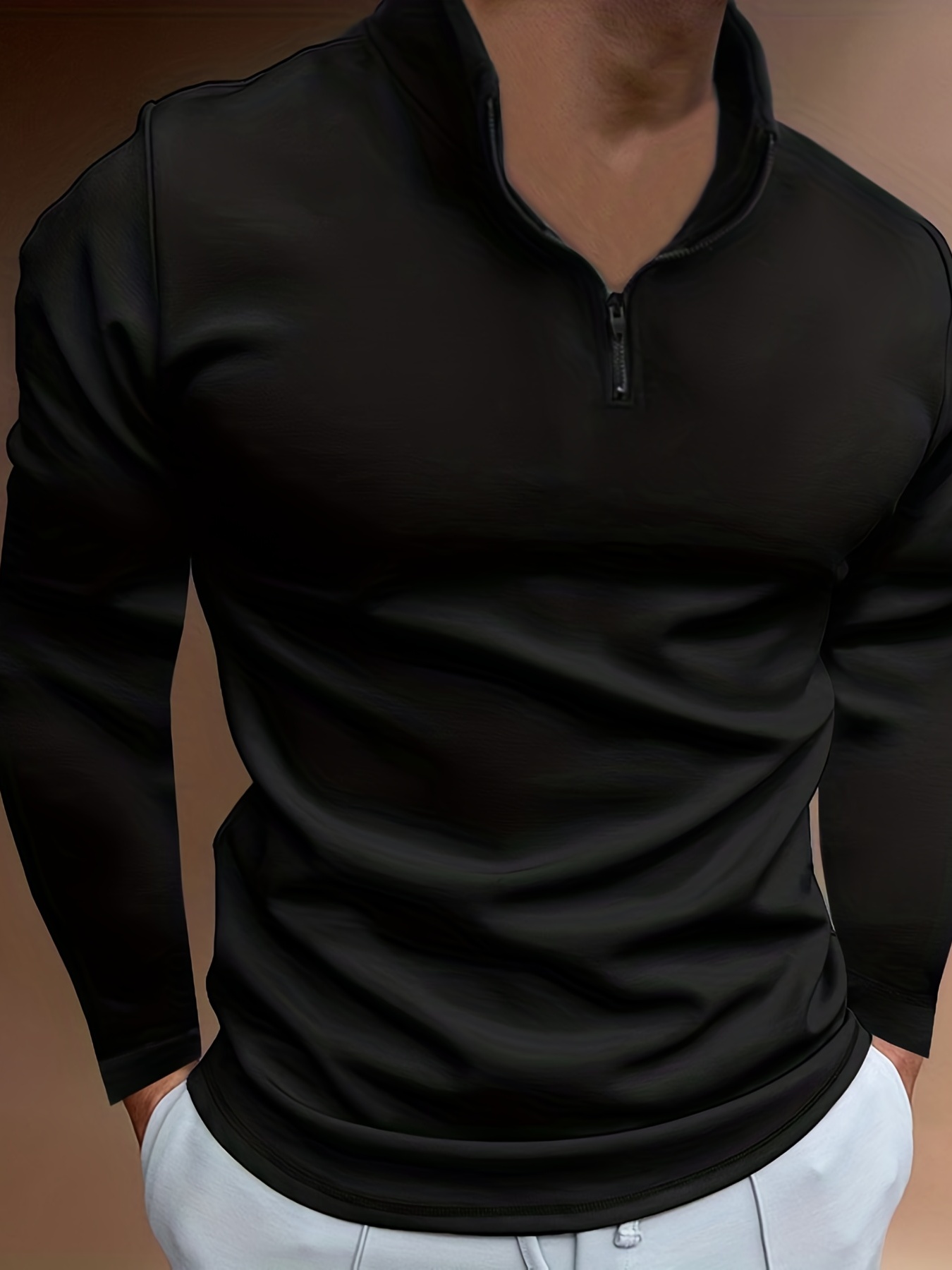  Camisetas de manga larga para hombre, con cremallera