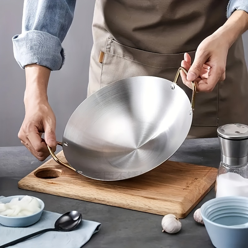 Wok Pan Stainless Steel, Outdoor Wok Pan Woks and Stir Fry Pans Nonstick No  Chemical Stir Fry Pan, Only for Gas Stove, Various Sizes,30cm/12 inch