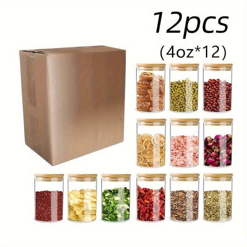 12Pcs Glass Spice Jars with Bamboo Lid, 8Oz Airtight Square Spice