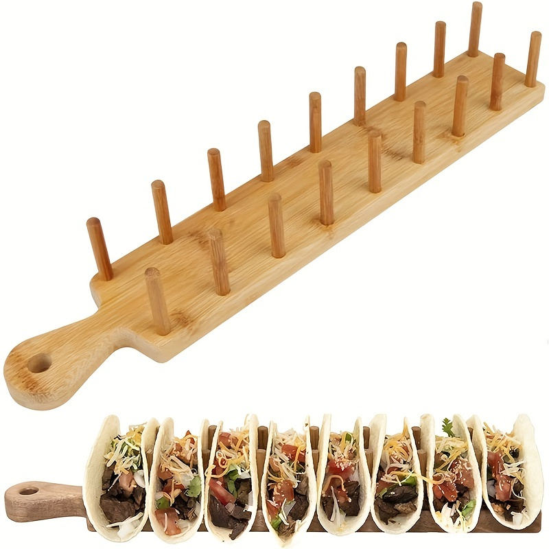 1pc Bamboo Taco Holder, Cake Tray With Handle And Clip, Can Hold 8 Tacos,  Cornbread Rolls Holder, Wooden Tower Cake Tray For Party, Home, Fast Food Sh