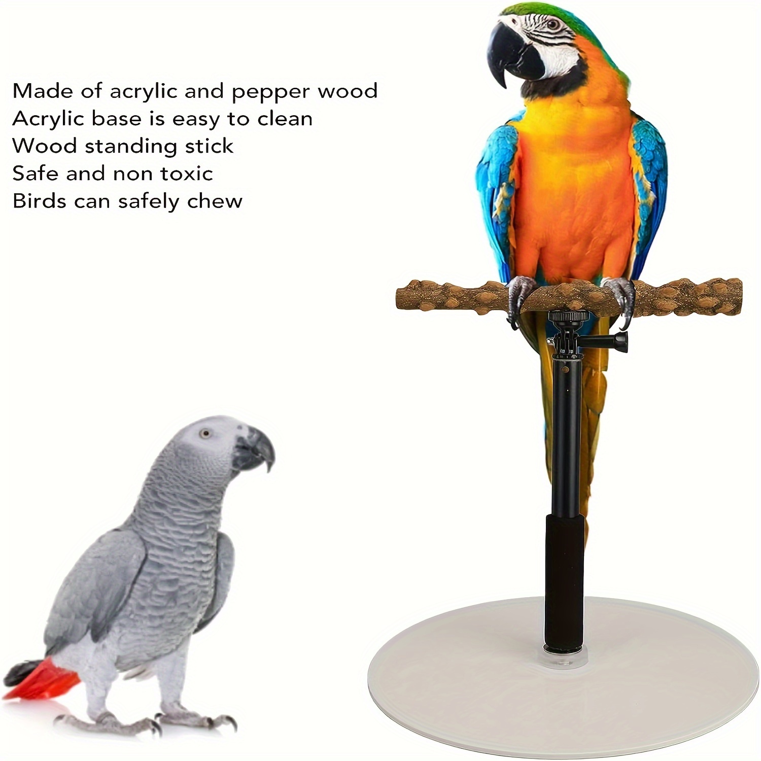 Wooden Bird Perch Grape Wood Stick with Vegetable Clips for Parrot