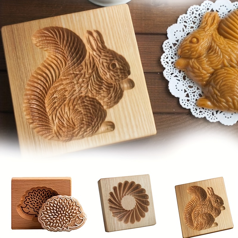 MOPTEERLLU Moldes de madera para galletas, molde de madera para galletas,  molde de galletas para hornear, molde de madera tallada para cortar