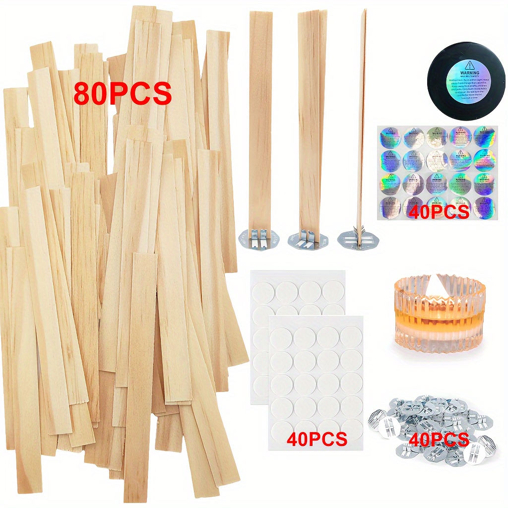 40pcs Smokeless Cherry Wood Candle Wicks-Wooden Wick Long Lasting  Flame-Easily Burn,Natural Candle Cores With 20pc Stand And 20pcs Glue Dot
