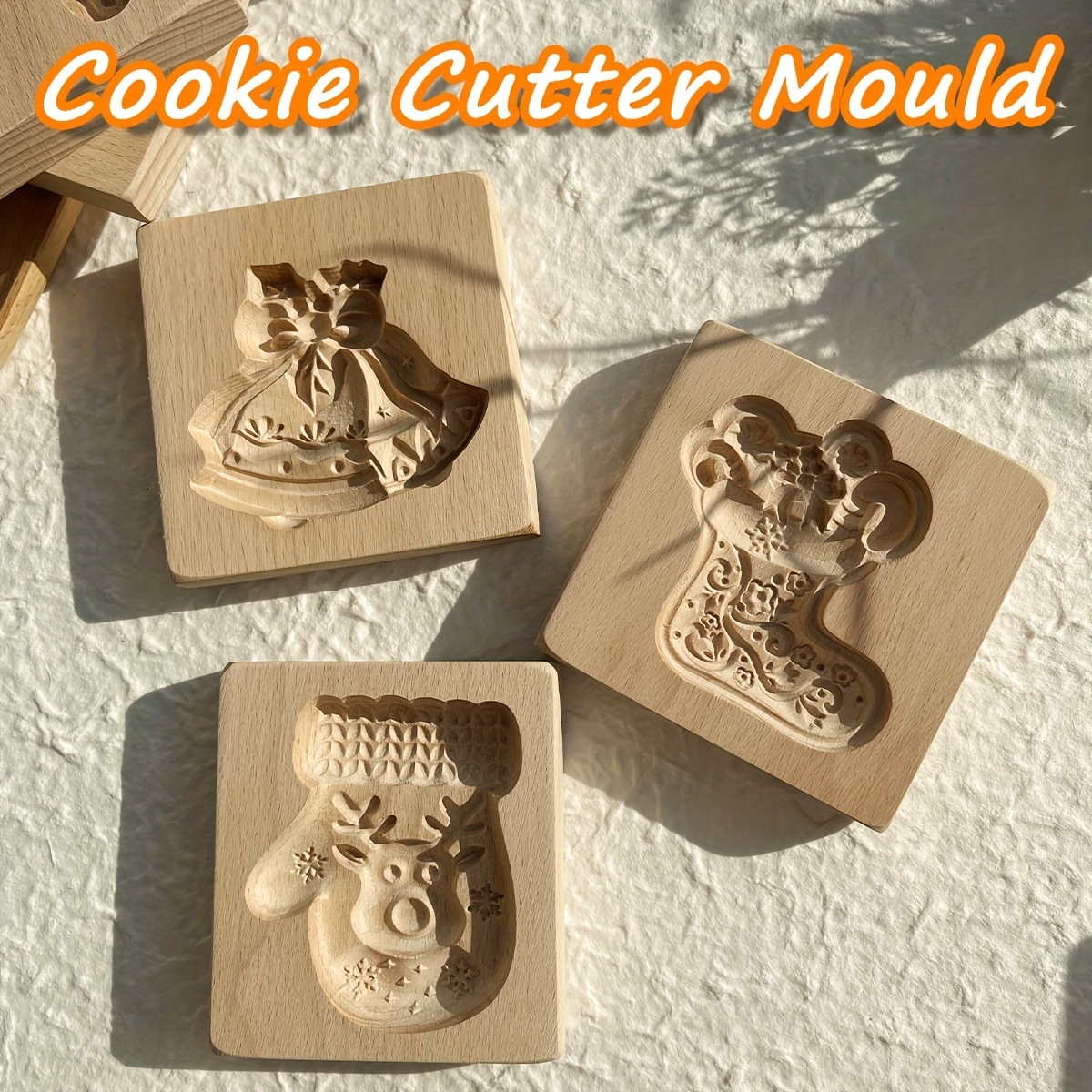MOPTEERLLU Moldes de madera para galletas, molde de madera para galletas,  molde de galletas para hornear, molde de madera tallada para cortar