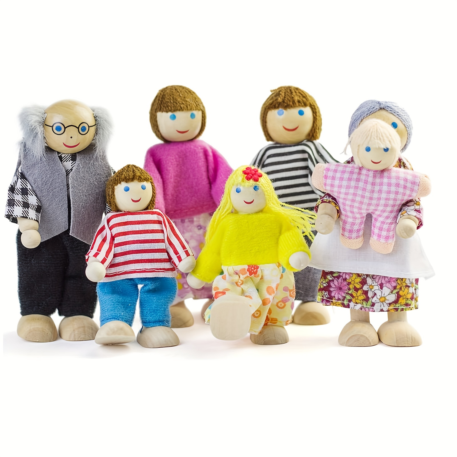 1 Set Wooden Doll Family Furniture House People Wood Puppets Dolls