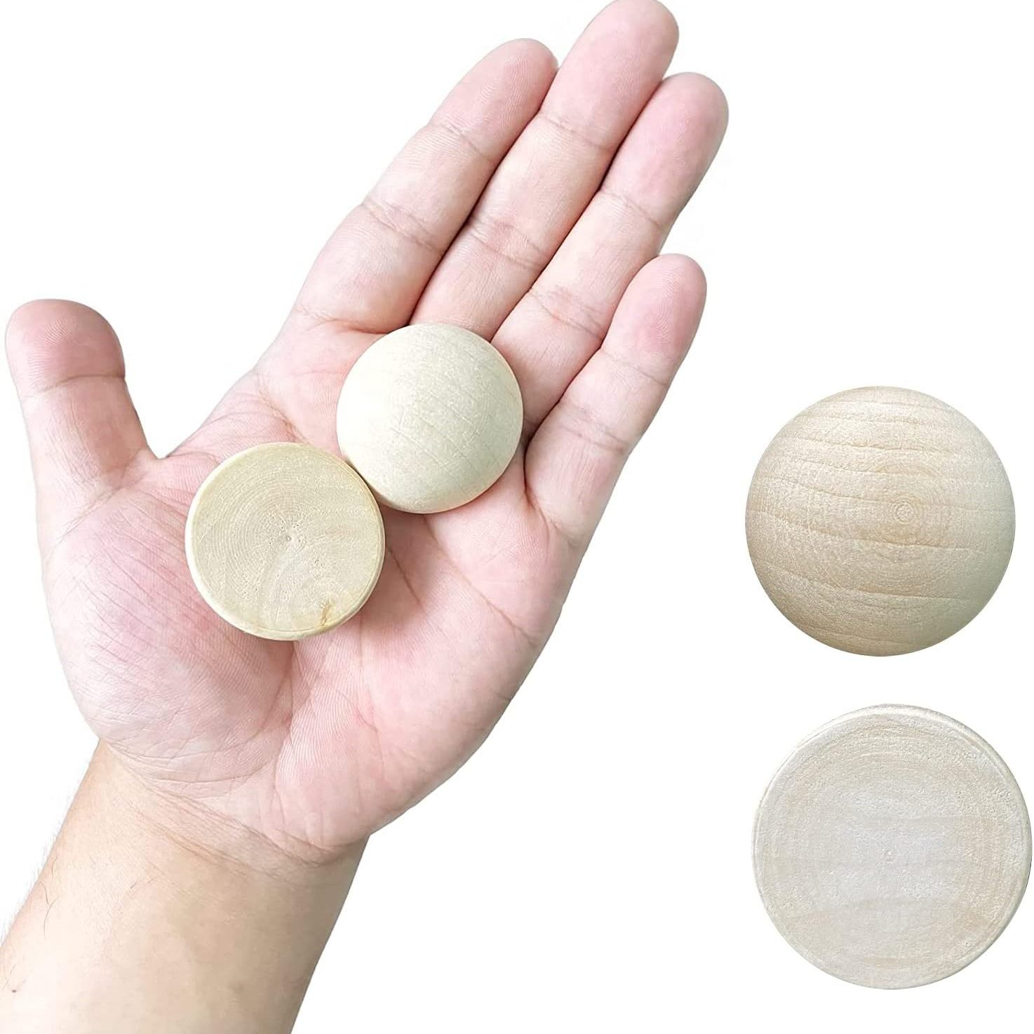 18 Pieces Unfinished Round Wood, Natural Wooden Balls, Mini Wooden Balls for Crafts, Wood Rounds (35mm)